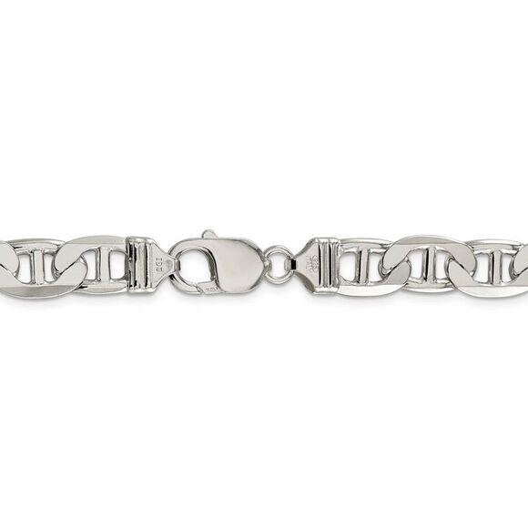 Men's 9.5mm, Sterling Silver, Solid Anchor Chain Necklace, 22 Inch